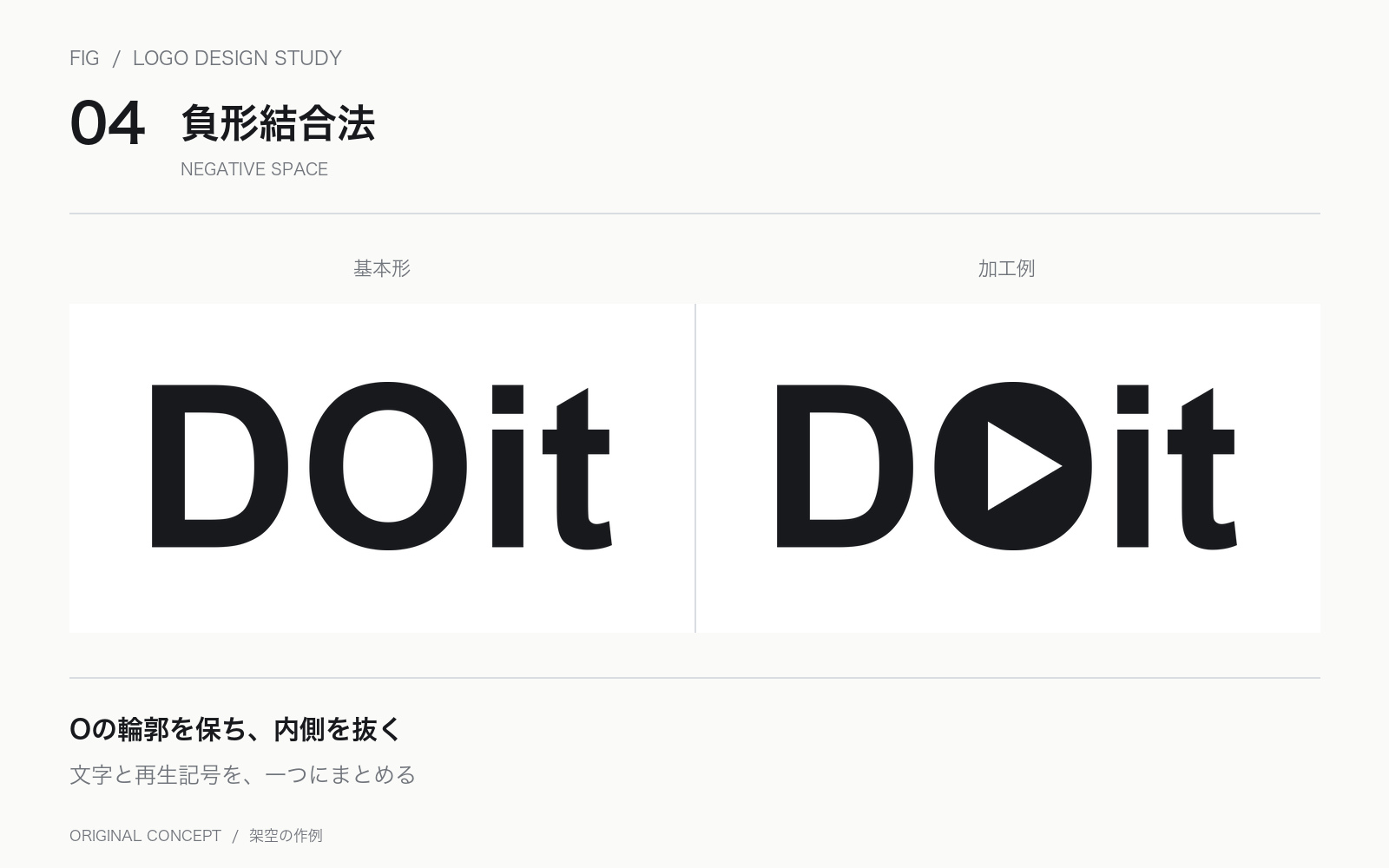 通常のDOitと、Oの内側を三角形に抜いて再生記号にした文字ロゴの比較